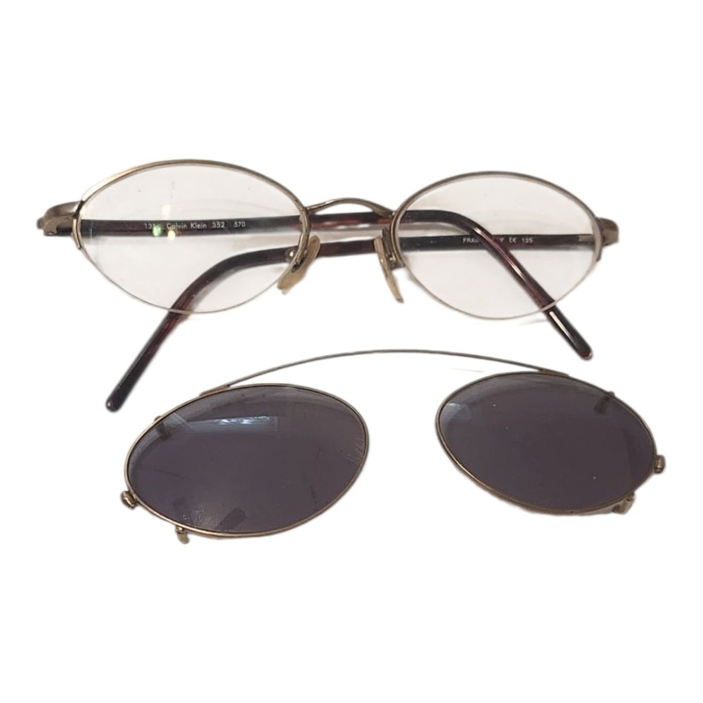 Calvin Klein 332 570 Vintage‎ Oval Eye Glasses Frames with Clip On Sunglasses